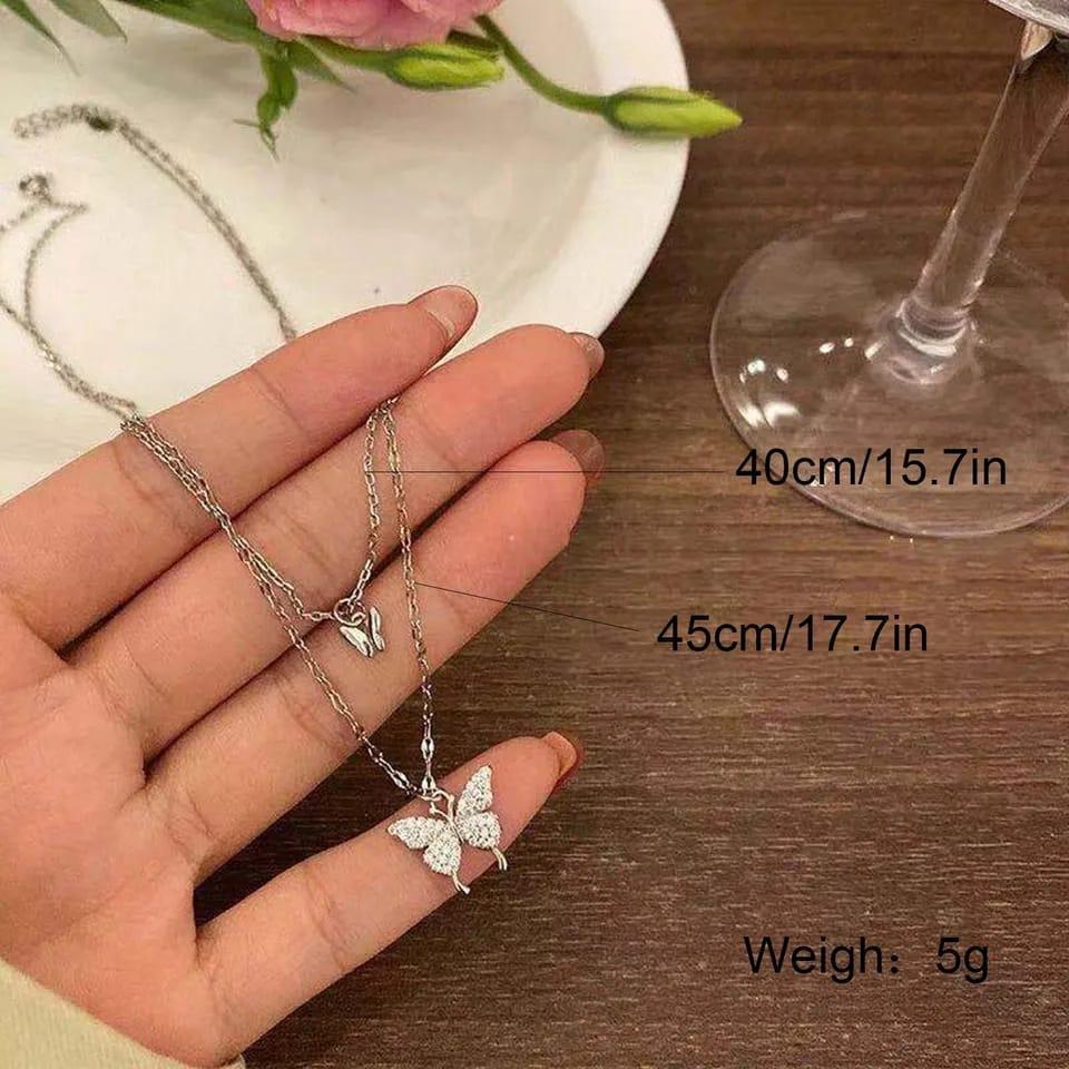 Reflective Double Layered Butterfly Necklace for Women (Free Delivery)