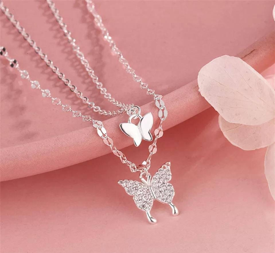 Reflective Double Layered Butterfly Necklace for Women (Free Delivery)