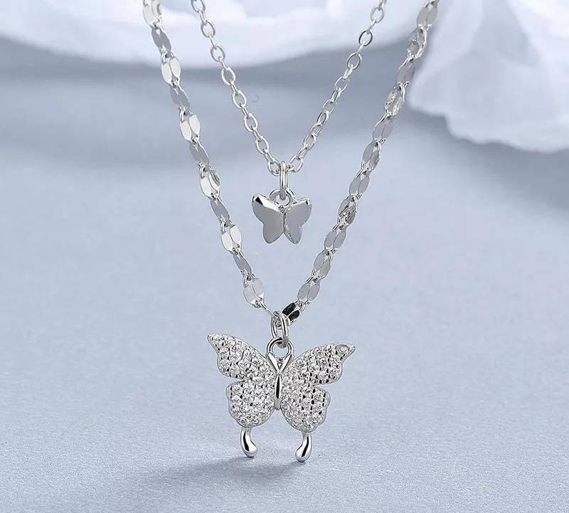Reflective Double Layered Butterfly Necklace for Women (Free Delivery)