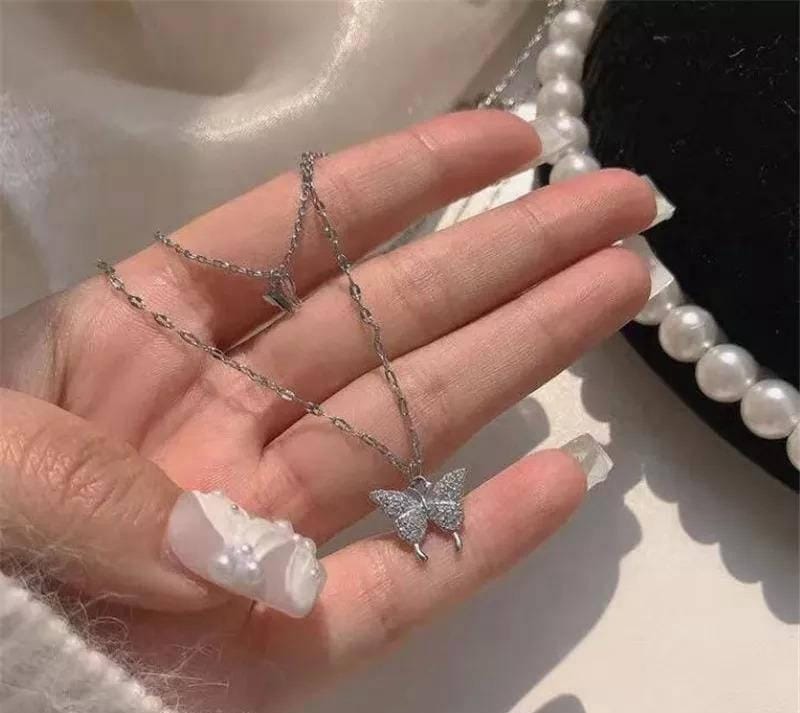 Reflective Double Layered Butterfly Necklace for Women (Free Delivery)