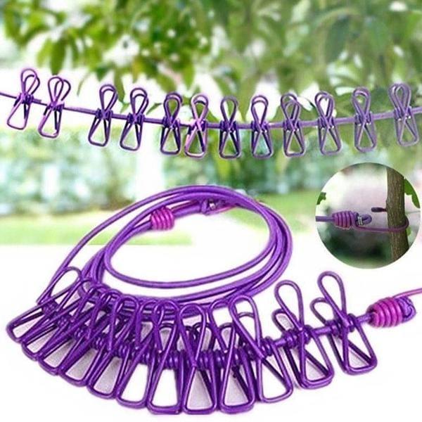 Durable 12 Pcs Laundry Hanging Clips with Adjustable Rope with Free Delivery
