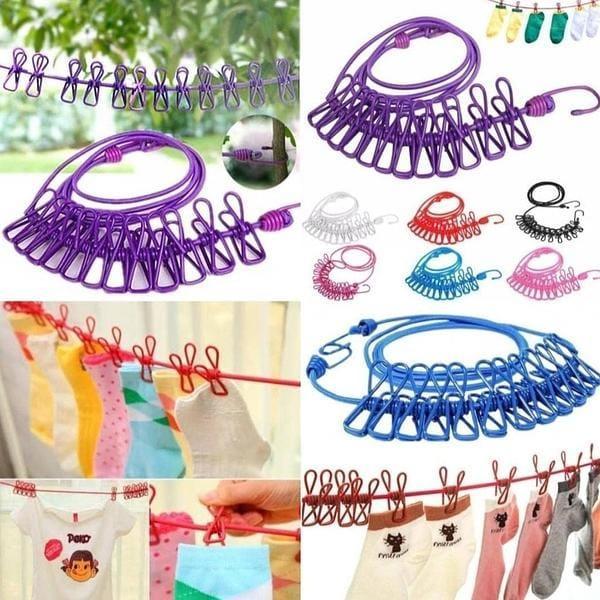 Durable 12 Pcs Laundry Hanging Clips with Adjustable Rope with Free Delivery