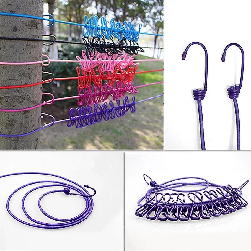 Durable 12 Pcs Laundry Hanging Clips with Adjustable Rope with Free Delivery Hanging Rope Buythebliss 