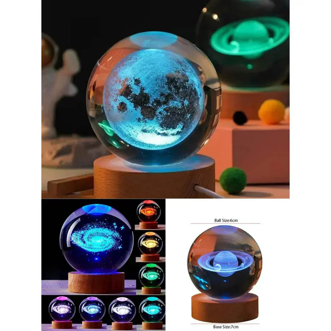 Projector USB 3D Solar System Crystal Ball Lamp With Wooden Base Led Display Stand